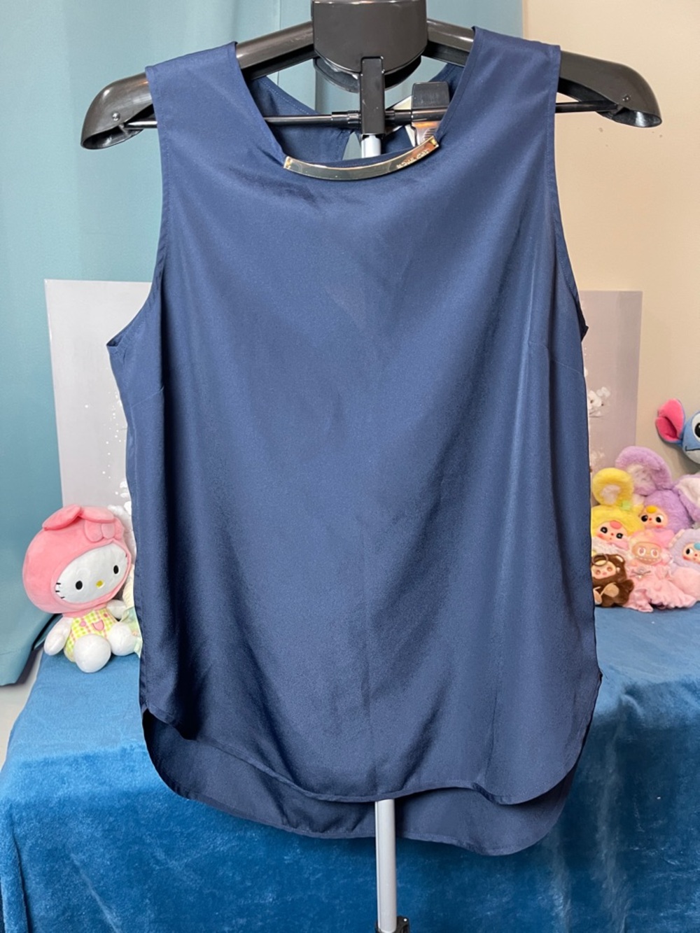 Michael Kors Navy Blue Sleeveless Satin-Look Camisole with Neck Bar size 8